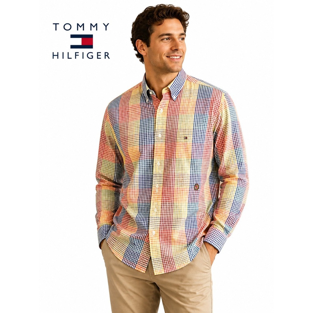 Tommy Hilfiger Men's XXL Multicolor Plaid Button Down Shirt Long Sleeve Cotton